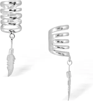WithLoveSilver 925 Sterling Silver Charm 5 Lines Hanging Feather Cartilage Ear Cuffs Earrings