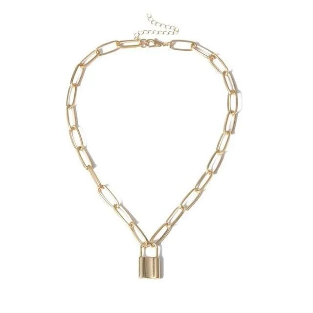 Womens Choker Punk Lock Necklace