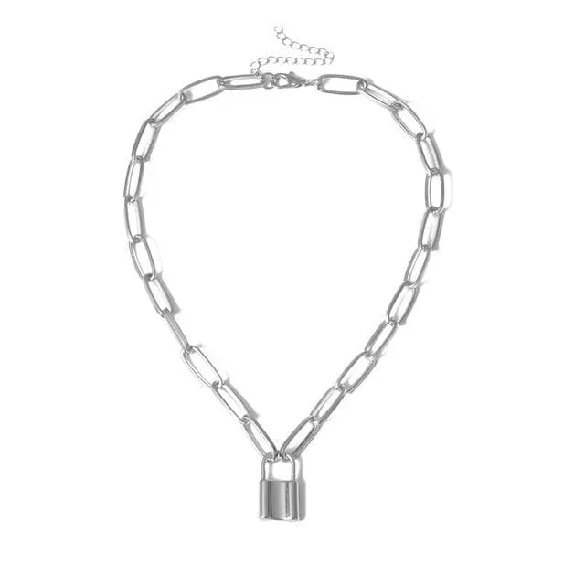 Womens Choker Punk Lock Necklace
