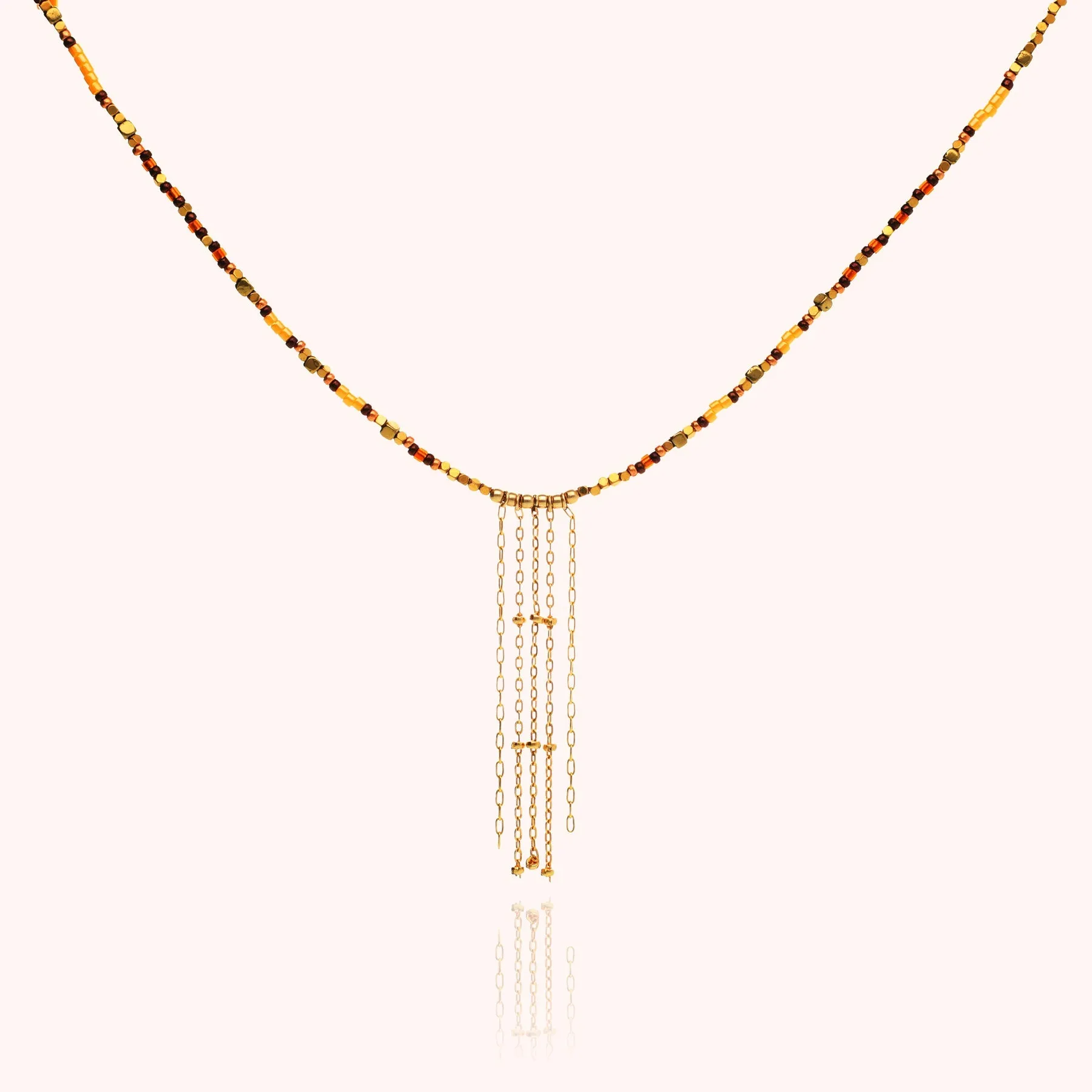 Yellow and Brown Fringed Necklace