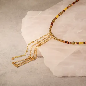 Yellow and Brown Fringed Necklace