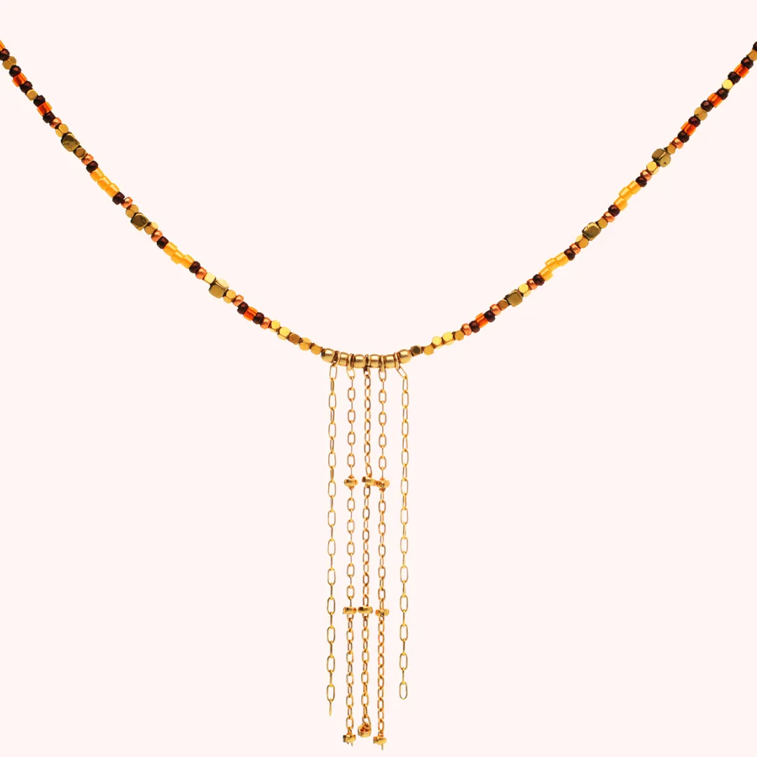 Yellow and Brown Fringed Necklace
