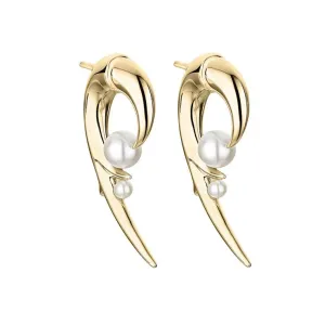 Yellow Gold Hooked Pearl Earrings
