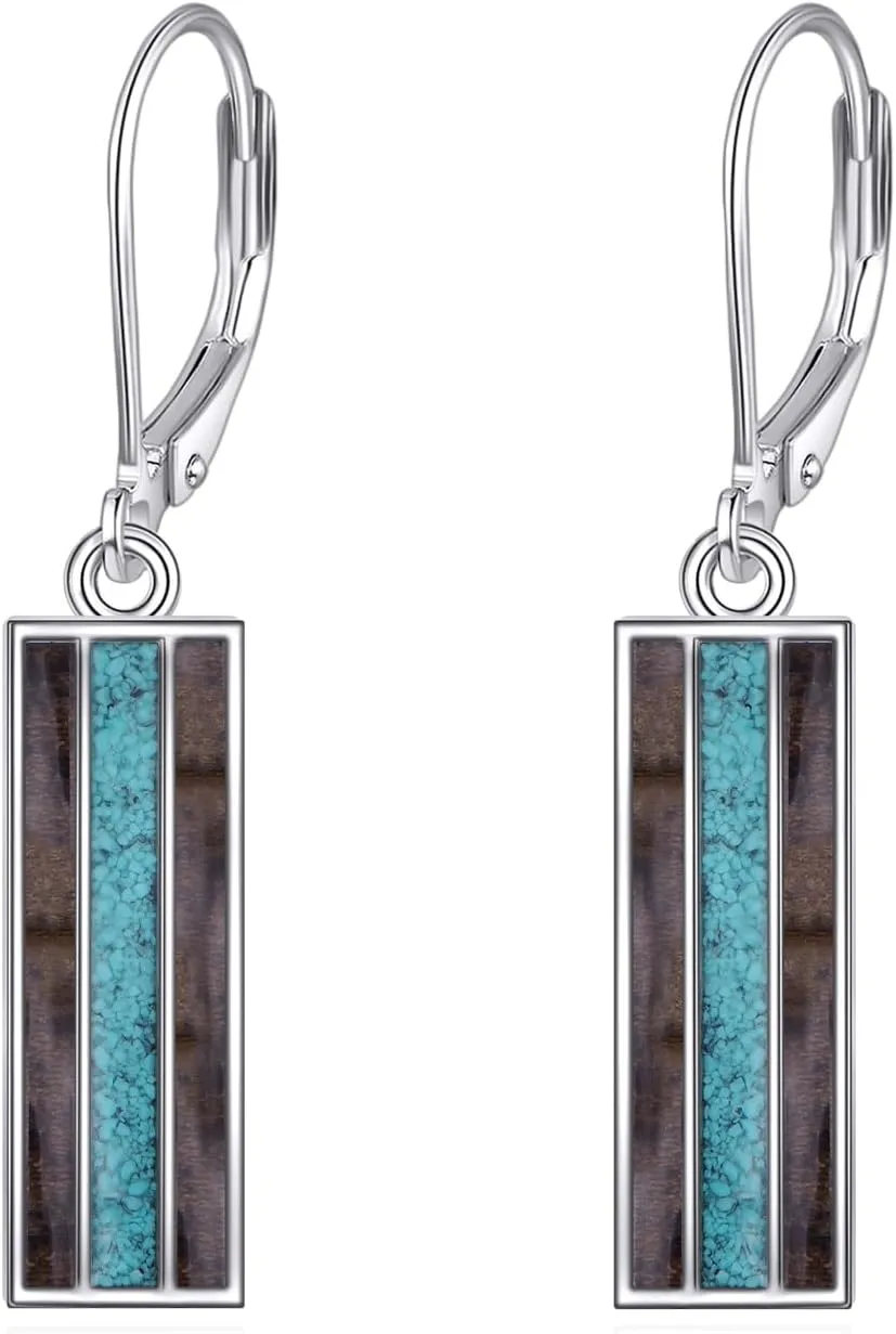 YFN Turquoise Wood Bar Earrings S925 Sterling Silver Unique Natural Minimalist Earrings Jewelry for Women