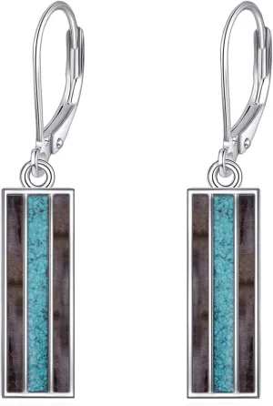 YFN Turquoise Wood Bar Earrings S925 Sterling Silver Unique Natural Minimalist Earrings Jewelry for Women