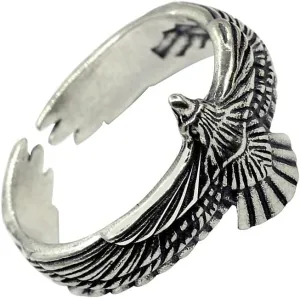 Yocoyee Retro Eagle Ring Thai Silver Feather Hawk Falcon Adjustable Ring Trendy Personality Ring for Men