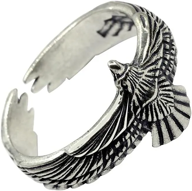 Yocoyee Retro Eagle Ring Thai Silver Feather Hawk Falcon Adjustable Ring Trendy Personality Ring for Men